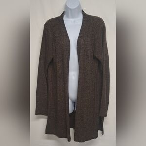 Karen Scott XL Brown Open Front Cardigan Long Sleeve Long Length Stretch